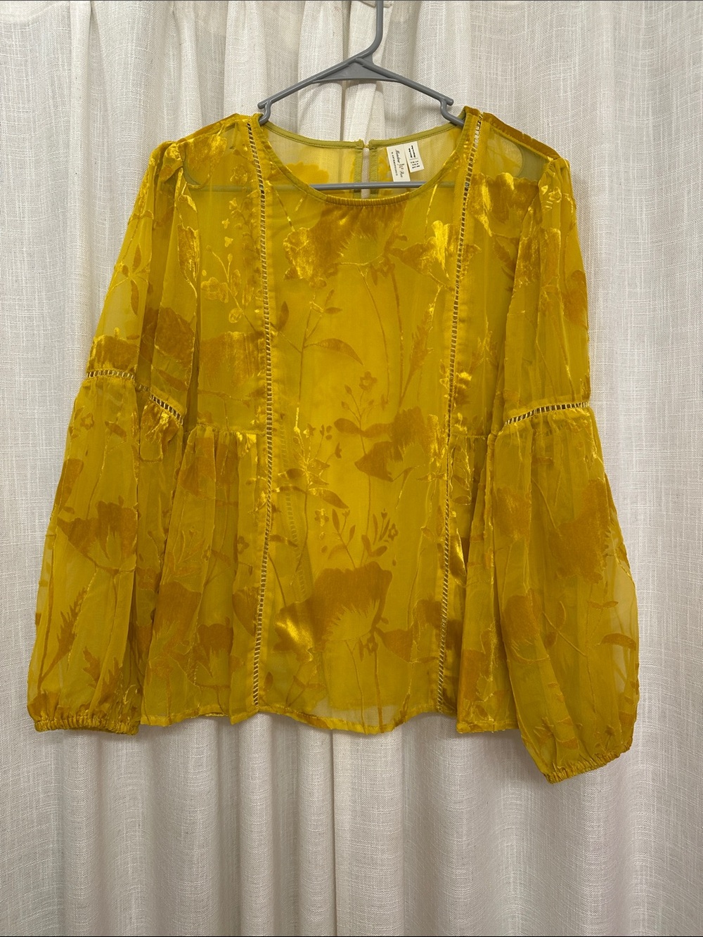 Anthropologie Sheer Floral Blouse in Mustard Yellow